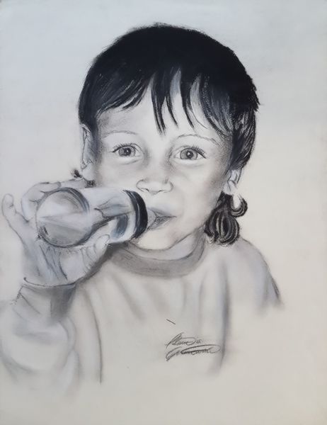 Durstiges Kind Portrait Graphit Kreide claudiagrunewald.art Claudia Grunewald